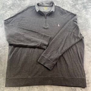 Polo Ralph Lauren 1/4 Zip Sweater Charcoal Grey Luxury Jersey Pony Logo XXL